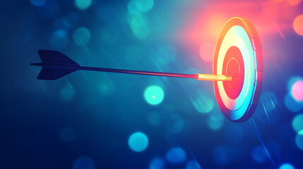 Bright perspective with a blurred blue gradient background featuring a glowing light circle dart target success square, Abstract vector illustration for brochure pages and presentations