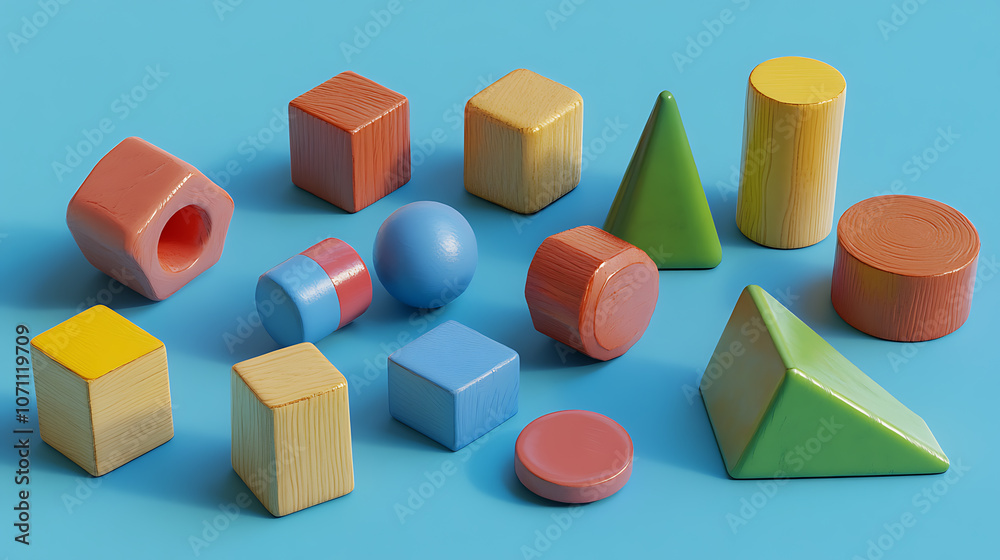 Aufkleber a set of simple geometric shapes designed as blocks for children's play, presented as 3d cartoon ite