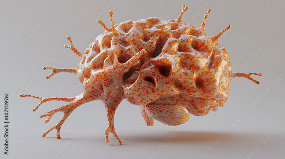 Aufkleber A side view 3D rendering of a brain highlighting concepts of degenerative diseases such as Parkinson's, Alzheimer's, synapses, and neurons