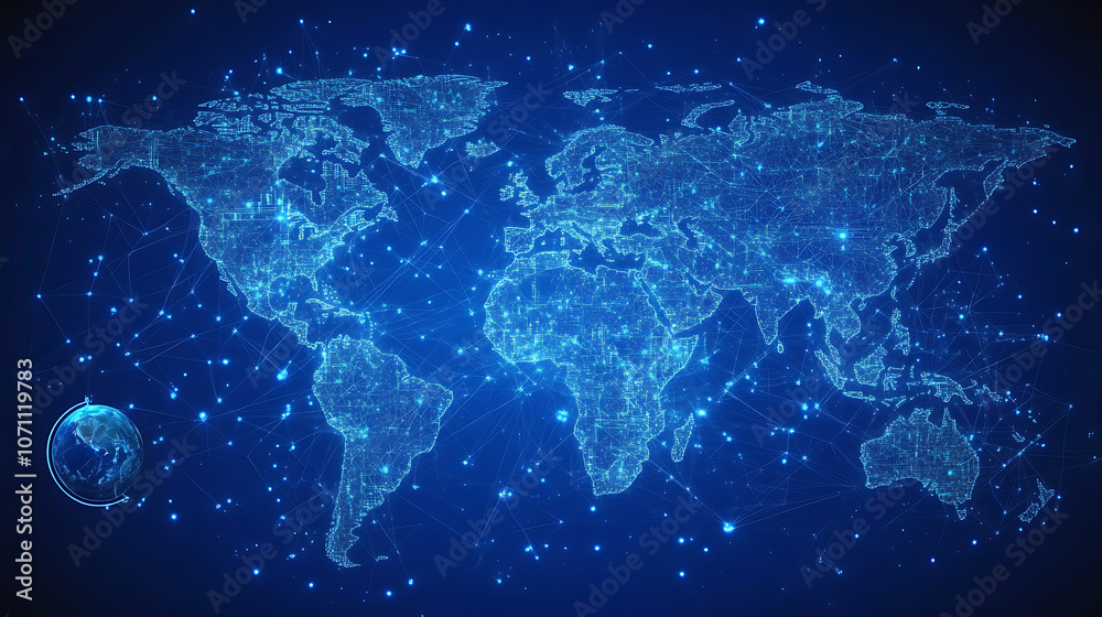 Aufkleber abstract global network concept with a world map and connection lines, a technology background in wh