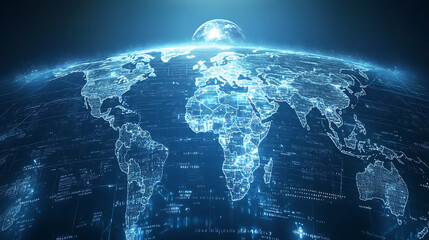 Abstract global network concept with a world map and connection lines, a technology background in white and grey colors