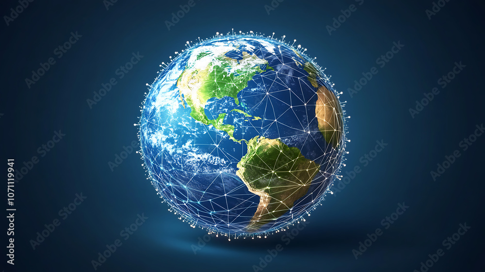 Poster Abstract global network concept with planet Earth and connecting lines and dots, a technology background for the internet of things or business exchange