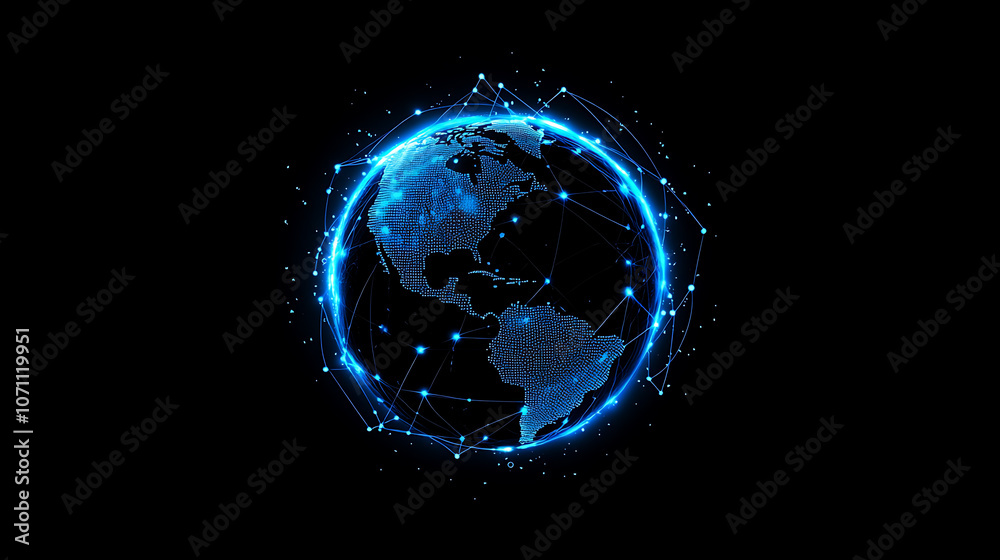 Poster abstract global network concept with planet earth and connecting lines and dots, a technology backgr