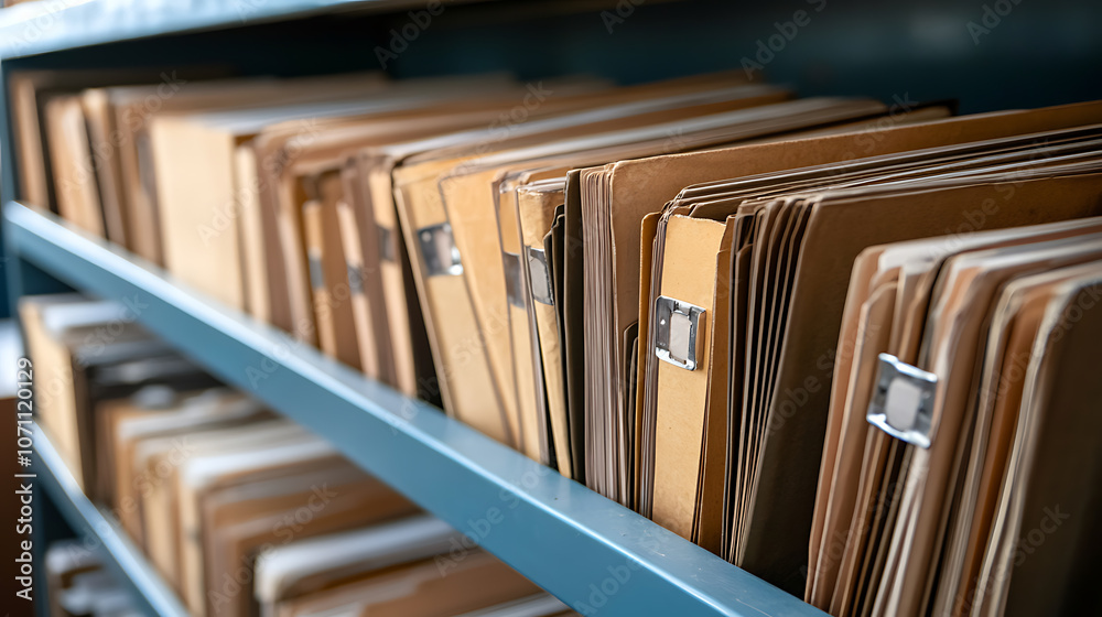 Poster close-up of classified file folders in an organized office setting