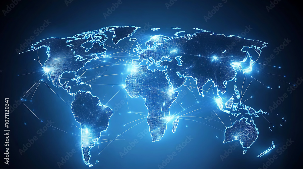 Aufkleber Abstract global network concept with a world map and connection lines, a technology background in white and grey colors