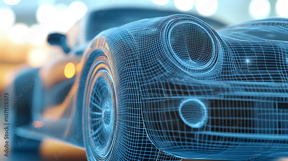 Poster closeup on a generic and unbranded wireframe car