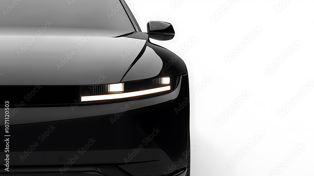 Poster closeup on headlight of a generic and unbranded wireframe car