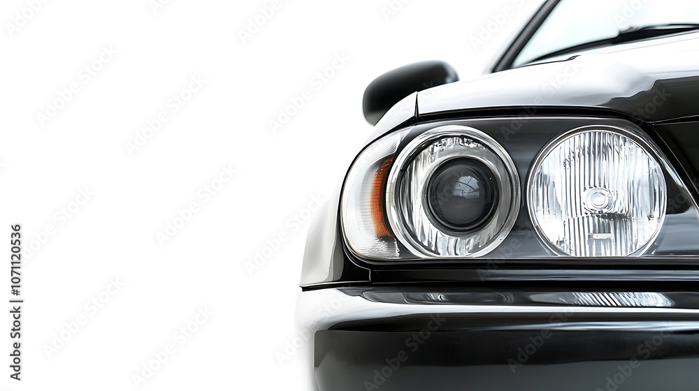 Poster closeup on headlight of a generic and unbranded wireframe car
