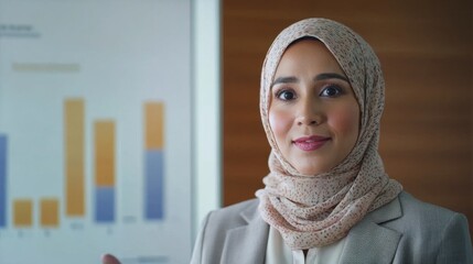 Woman in Hijab Presenting Financial Report in Office