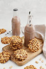 A heap of Portugues traditional peanut cookies known as Bolachas de Amendoim on the wooden board