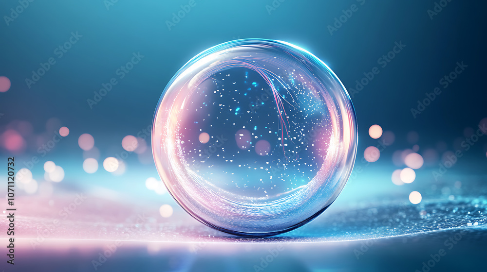 Leinwandbilder an abstract glowing bubble shield element or template for text, isolated on a blue background with a