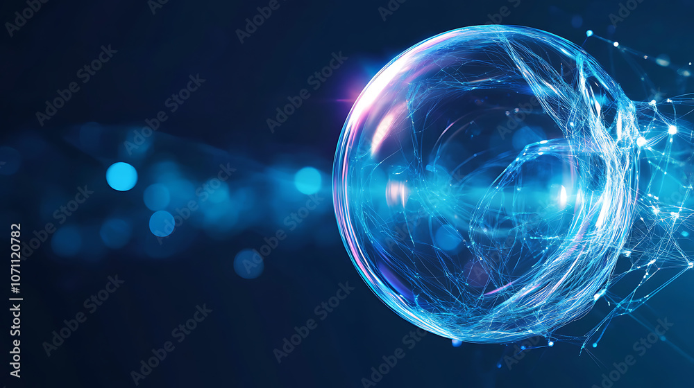 Leinwandbilder An abstract glowing bubble shield element or template for text, isolated on a blue background with a futuristic light style