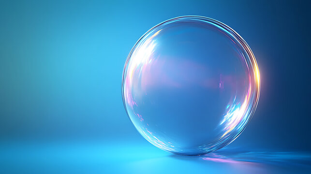 An abstract glowing bubble shield element or template for text, isolated on a blue background with a futuristic light style