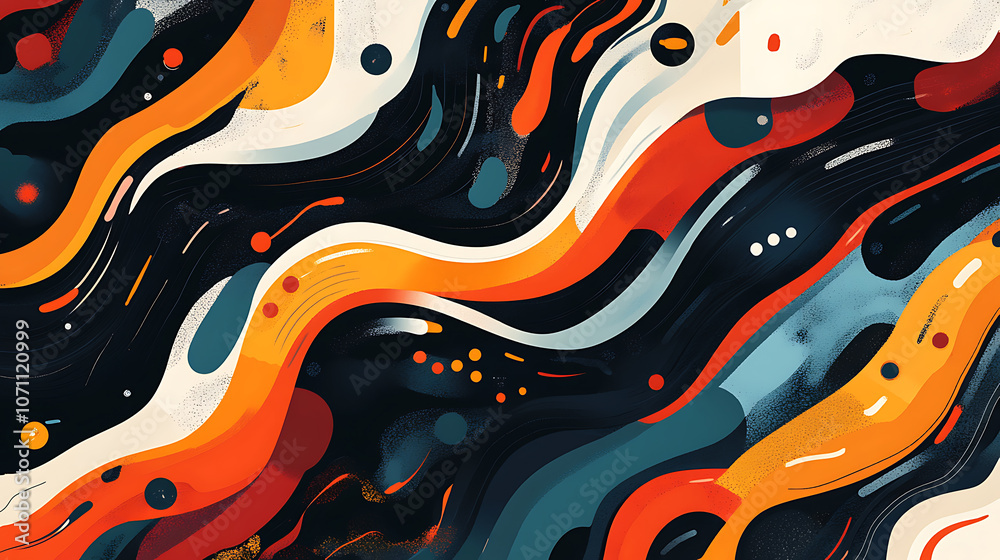 Poster An illustration of an abstract stream conveys themes of artificial intelligence, big data, technology, data transfer, data flow, large language models, and