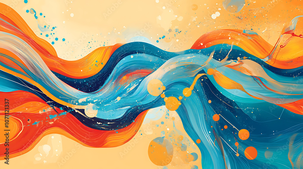 Poster an illustration of an abstract stream conveys themes of artificial intelligence, big data, technolog