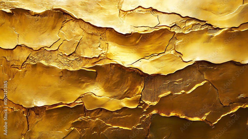 Poster Golden brass textured horizontal background with a shiny surface effect