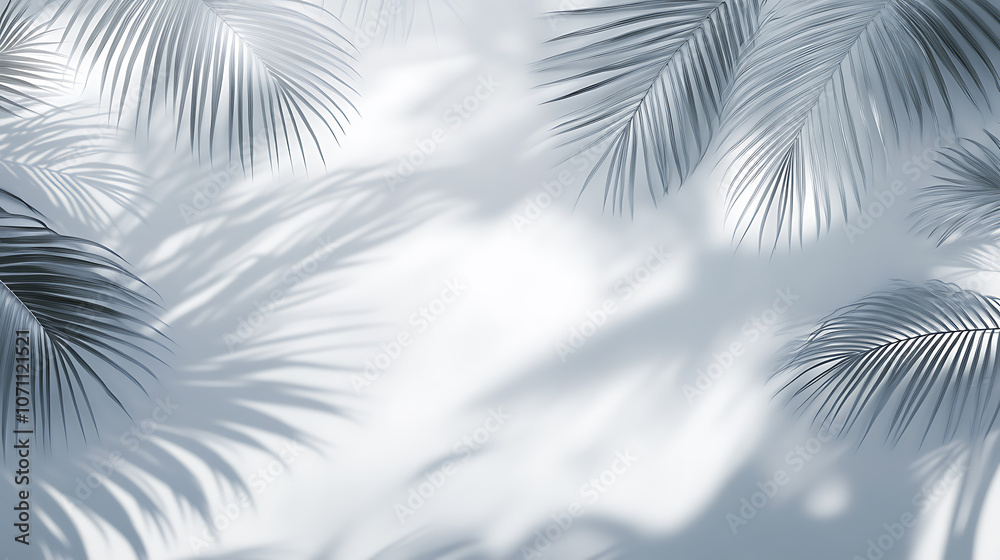 Poster grey shadow of natural palm leaf abstract background falling on white wall texture for background an