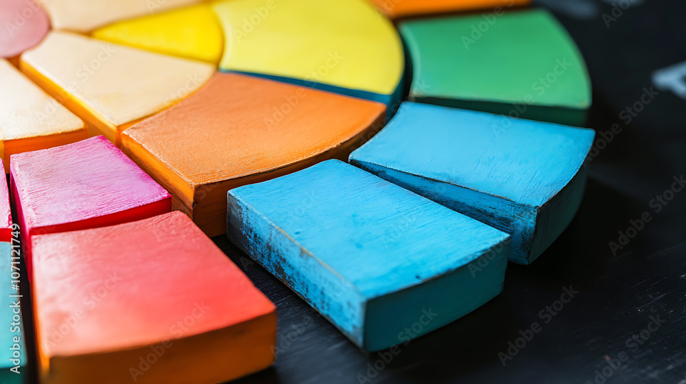 Aufkleber bold pie chart representing market segmentation with vibrant colors and distinct segments