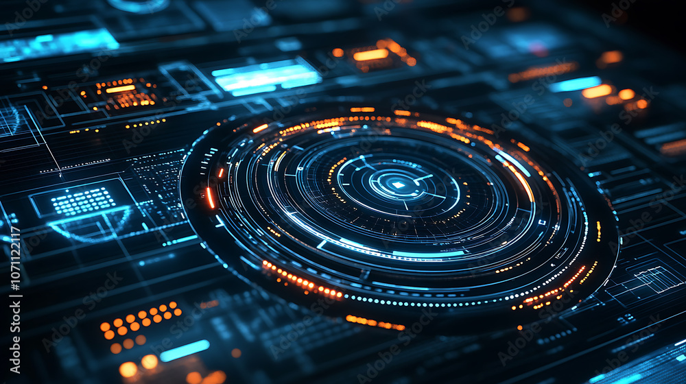 Aufkleber Futuristic digital user interface with glowing circular elements