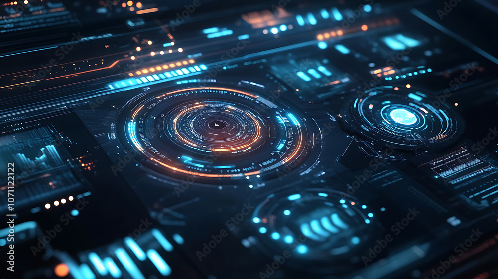 Fototapete futuristic digital user interface with glowing circular elements