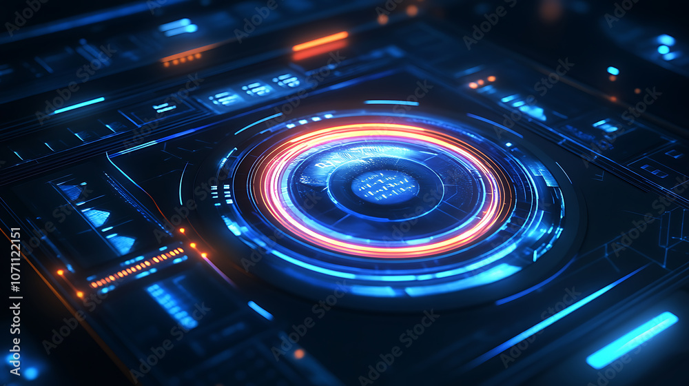 Aufkleber Futuristic digital user interface with glowing circular elements