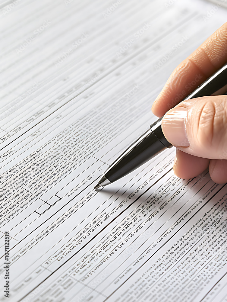 Poster close-up of accident report form with pen and hand ready to write