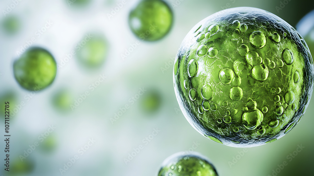 Poster Clean background with green cells or microscopic design: Microscopic green cell pattern creating a clean, scientific background