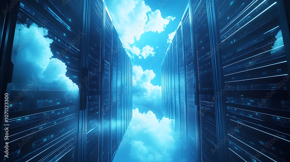 Aufkleber Cloud computing technology offers scalable flexible and secure internetbased data storage solutions, Concept Cloud Computing, Data Storage, Internet-Based, Scalability, Security