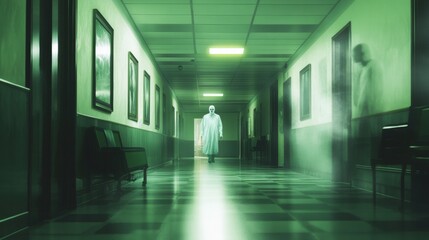 Naklejka premium hospital with ghost at night