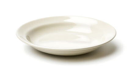 Isolated on white, a spotless ceramic plate is empty