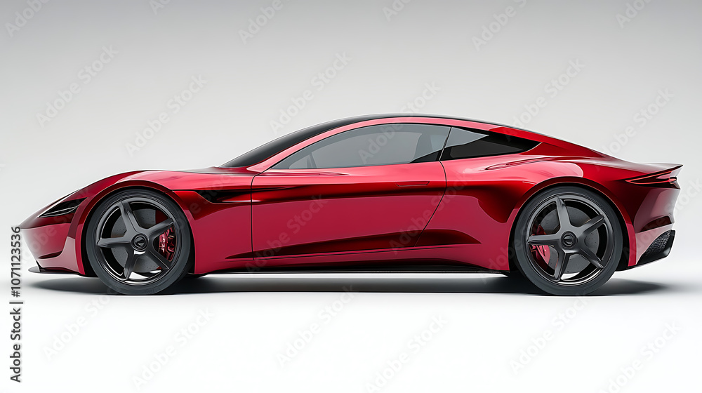 Poster lateral view of a generic and unbranded red sport car on a white background