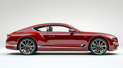 Naklejka premium Lateral view of a generic and unbranded red luxury car on a white background