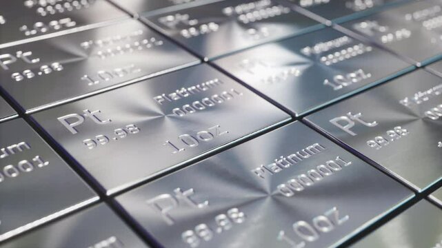 Pure platinum bar or ingot stacks. 3d animation