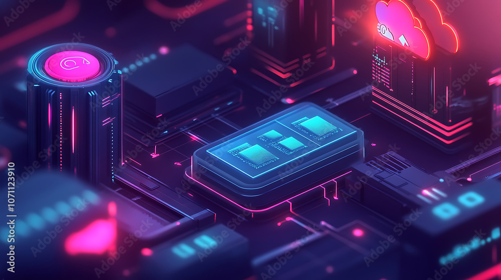 Aufkleber Data center with digital cloud icons representing cloud budgeting and monitoring