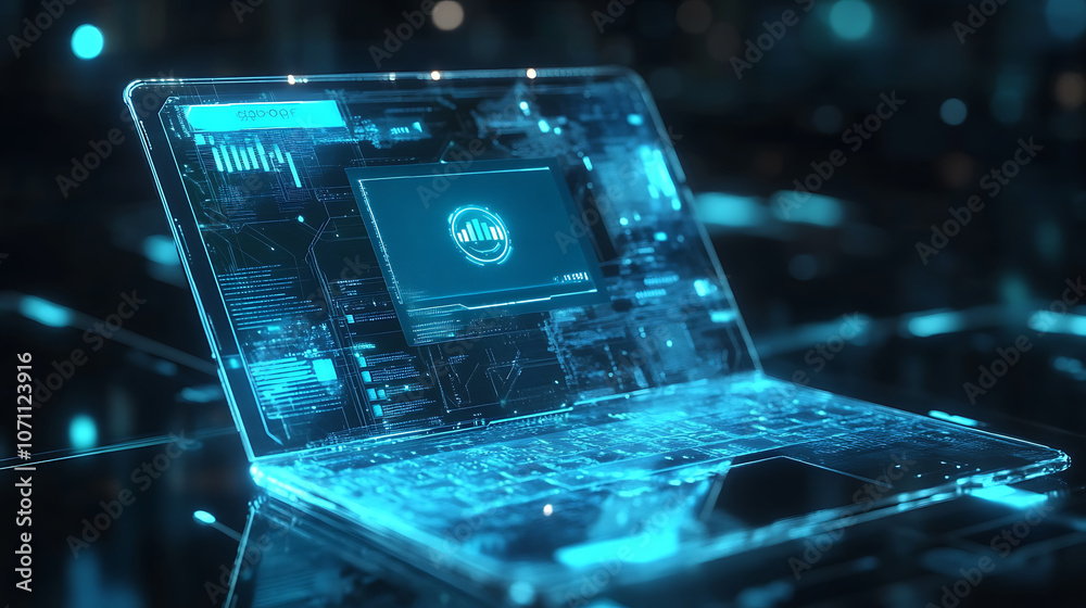 Aufkleber cyber â€‹â€‹security and insurance concept represented by abstract laptop with blue futuristic secur