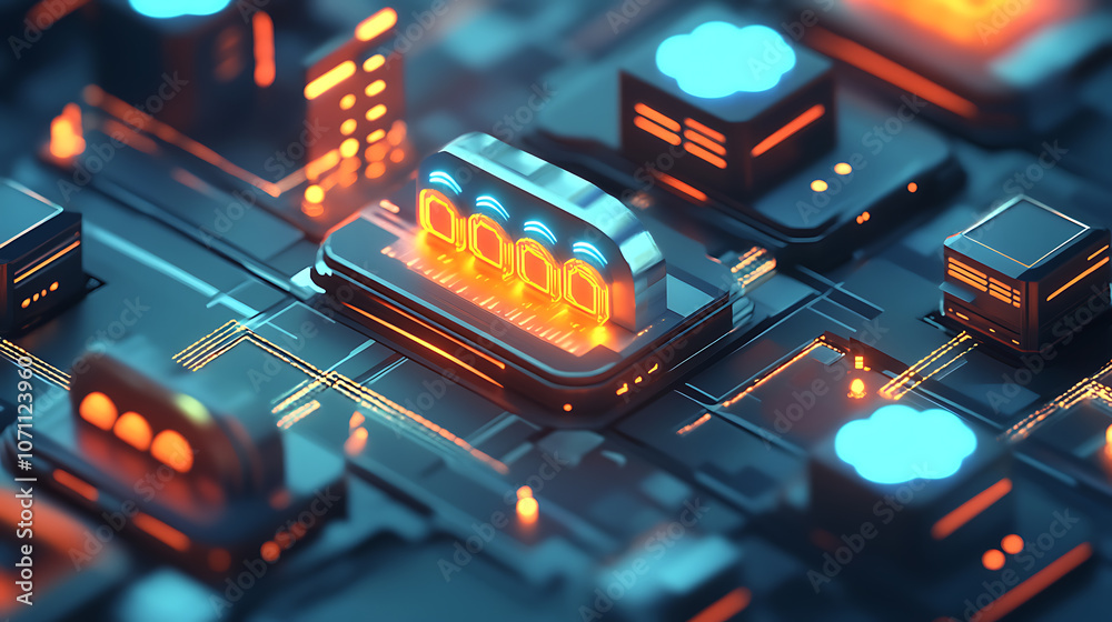 Aufkleber Data center with digital cloud icons representing cloud budgeting and monitoring