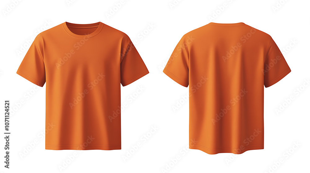 Poster blank orange tshirt mockup template with front and back views isolated on white
