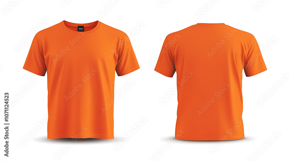 Poster blank orange tshirt mockup template with front and back views isolated on white