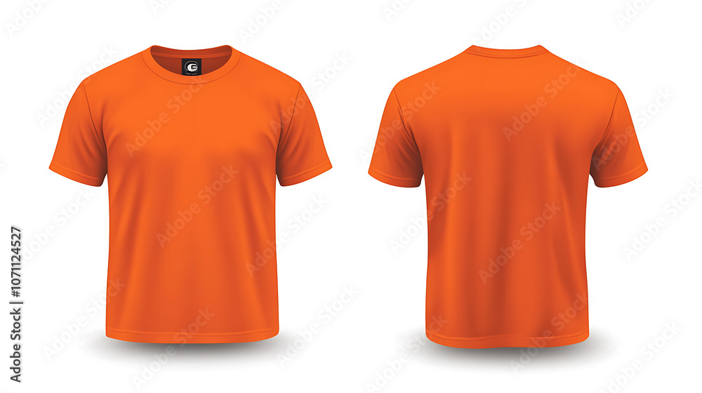 Poster blank orange tshirt mockup template with front and back views isolated on white