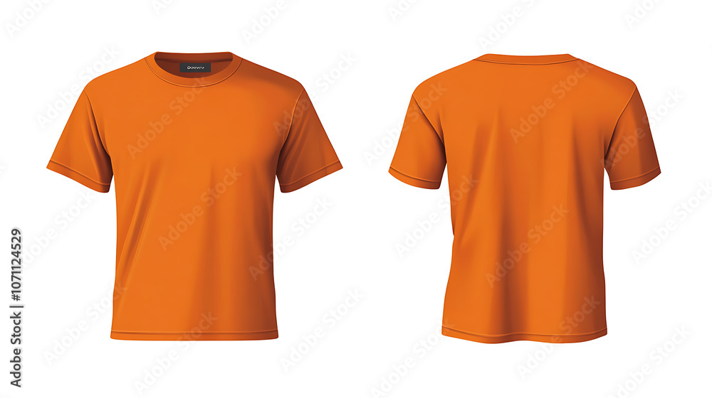 Poster blank orange tshirt mockup template with front and back views isolated on white