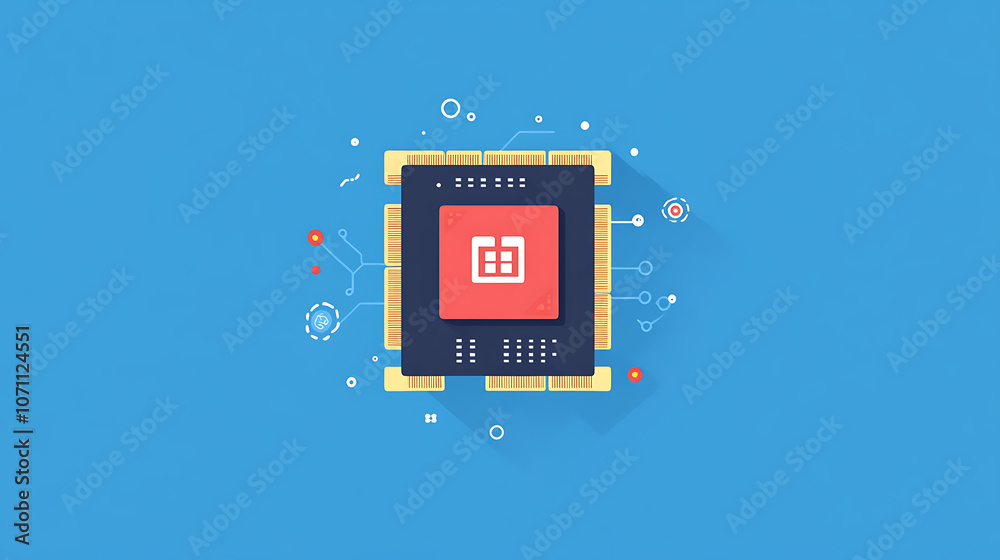 Aufkleber flat style icon of a cpu for computer and smartphone, depicting a processor chipset in vector illust