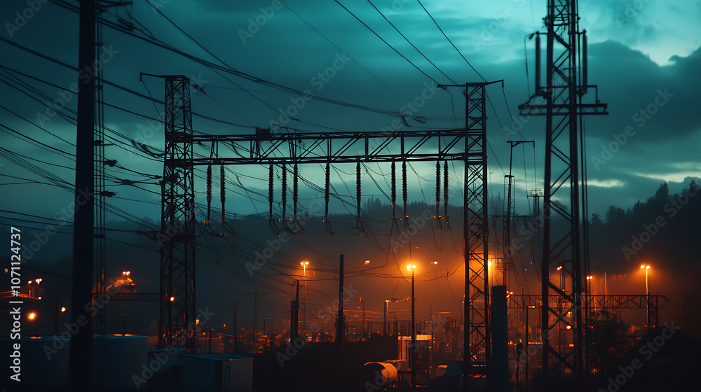 Aufkleber electricity grid infrastructure at dusk, highlighting the critical importance of protecting power tr