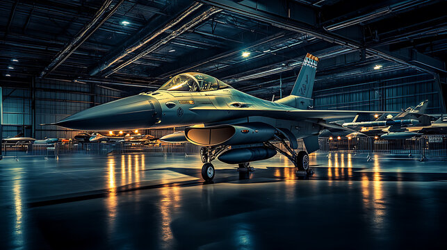 F-2 fighter jet on display in a dimly lit aircraft museum