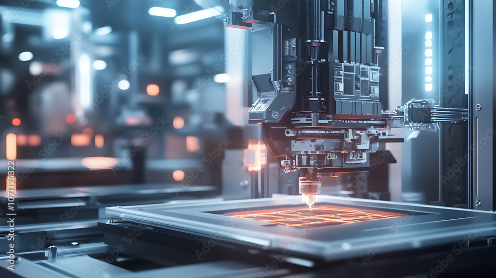 Poster innovative 3d printing machine creating complex designs, concept 3d printing, innovative technology,