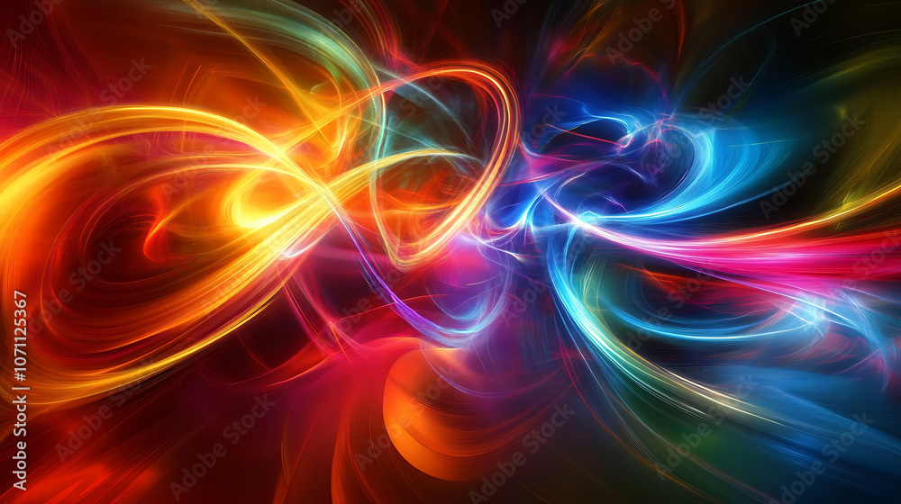 Poster dynamic colorful light trails abstract background long exposure effect speed and motion concept digital art