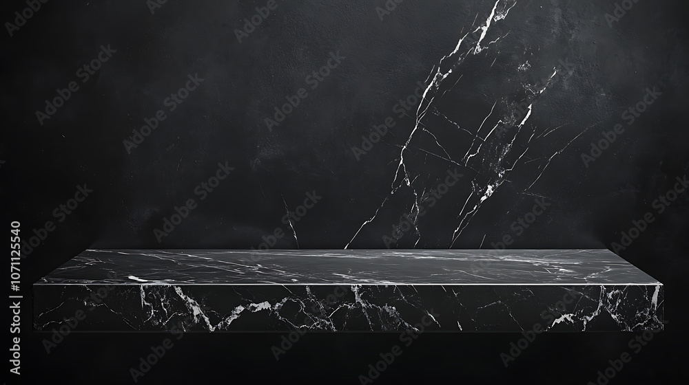 Poster empty grey marble tabletop with dark black cement stone background for product displayed in rustic mood and tone, luxury background for product stand with empty copy space for party, promotion