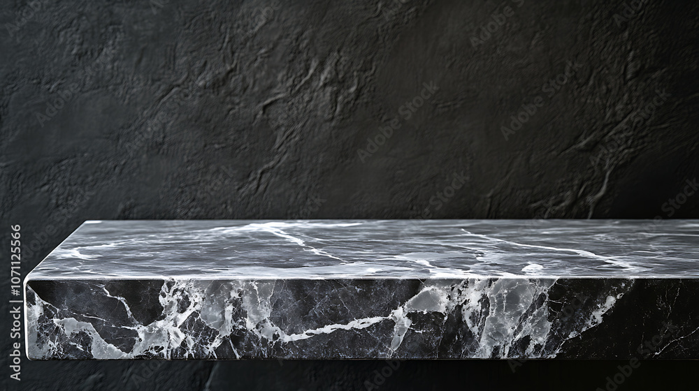 Poster empty grey marble tabletop with dark black cement stone background for product displayed in rustic m