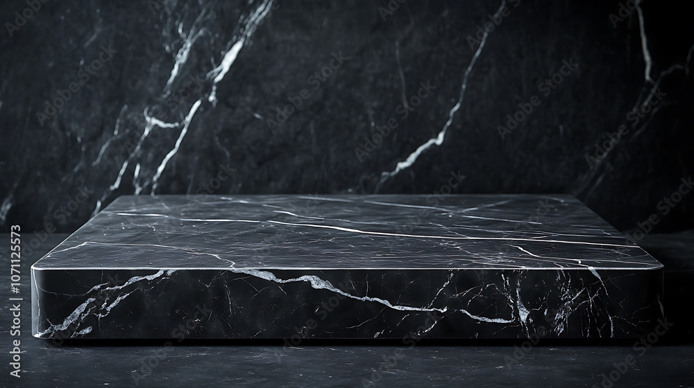 Aufkleber empty grey marble tabletop with dark black cement stone background for product displayed in rustic mood and tone, luxury background for product stand with empty copy space for party, promotion