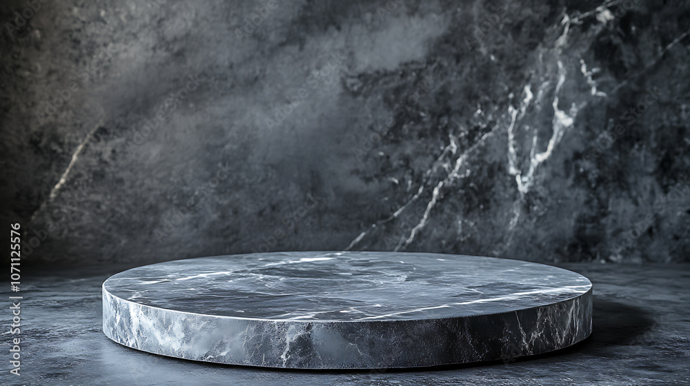 Poster empty grey marble tabletop with dark black cement stone background for product displayed in rustic mood and tone, luxury background for product stand with empty copy space for party, promotion