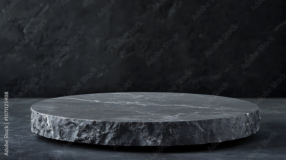 Aufkleber empty grey marble tabletop with dark black cement stone background for product displayed in rustic mood and tone, luxury background for product stand with empty copy space for party, promotion